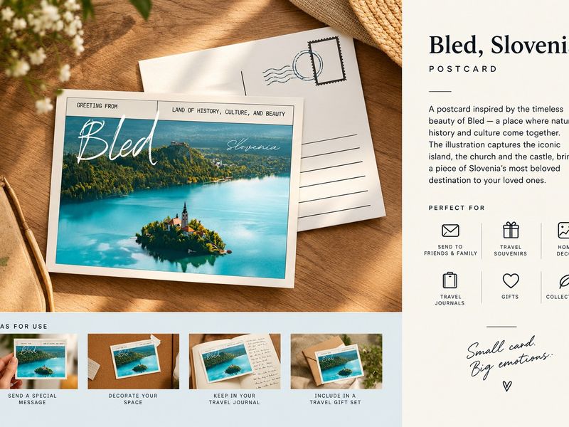 Bled, Slovenia — Travel Postcard Design