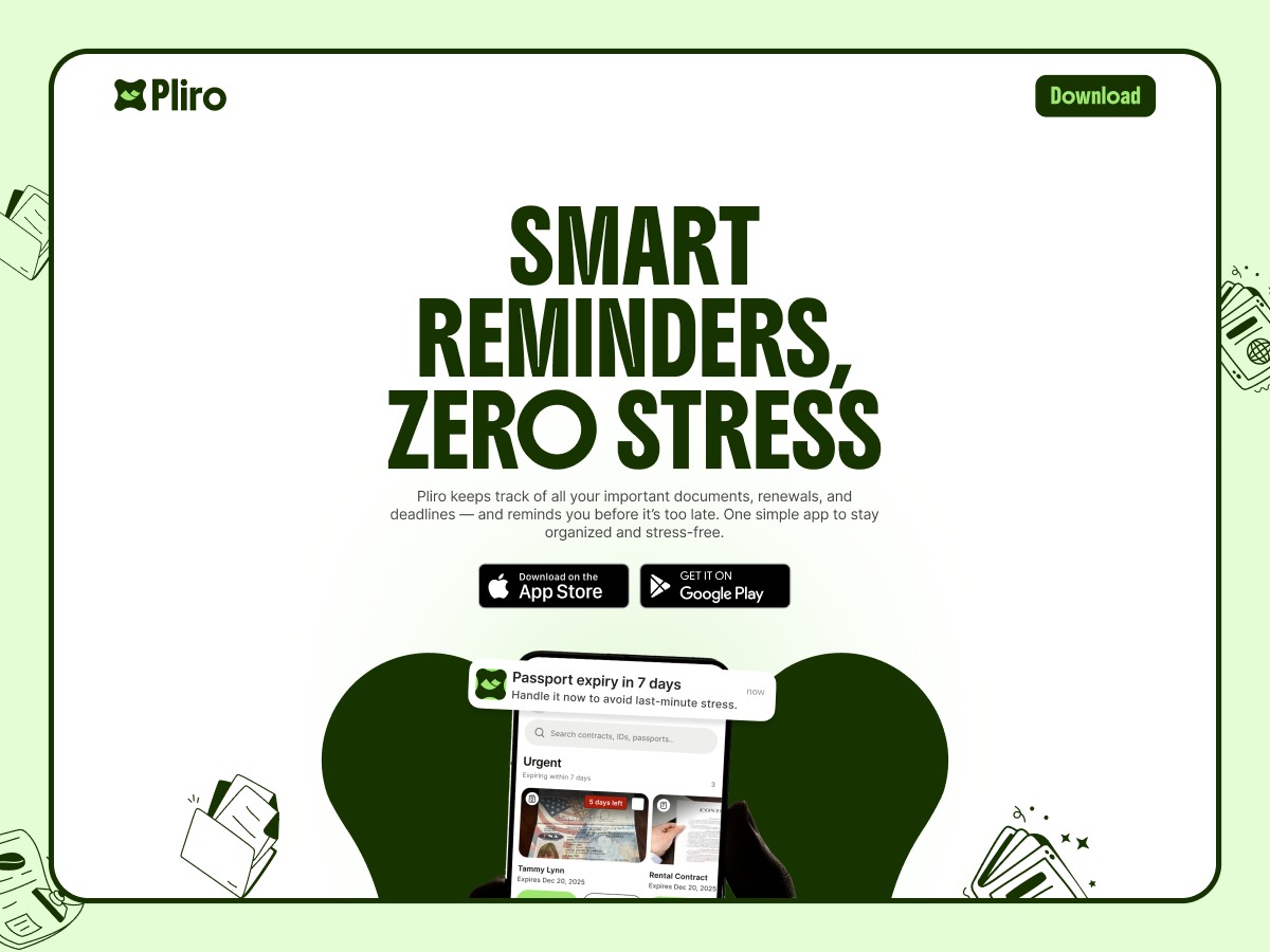 Pliro Mobile App Landing Page