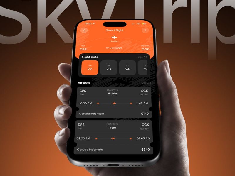SkyTrip - Flight Booking Mobile App UI Kit ( Light & Dark ) - Mobile design asset by ui8