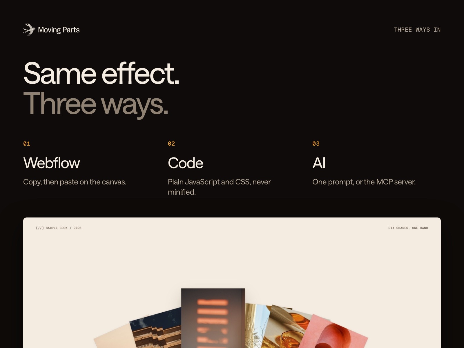 Award-level motion for Webflow, code and AI | Moving parts Image 3