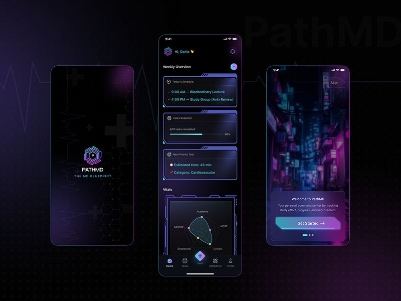 PathMD, AI-powered Mobile App | Cyberpunk & Futuristic Design
