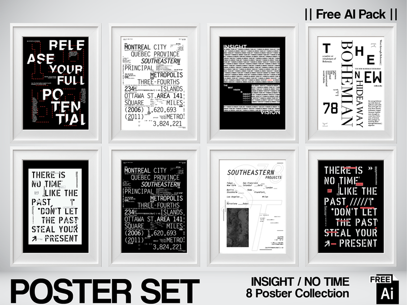 INSIGHT / NO TIME — 8 Free Typographic AI Posters