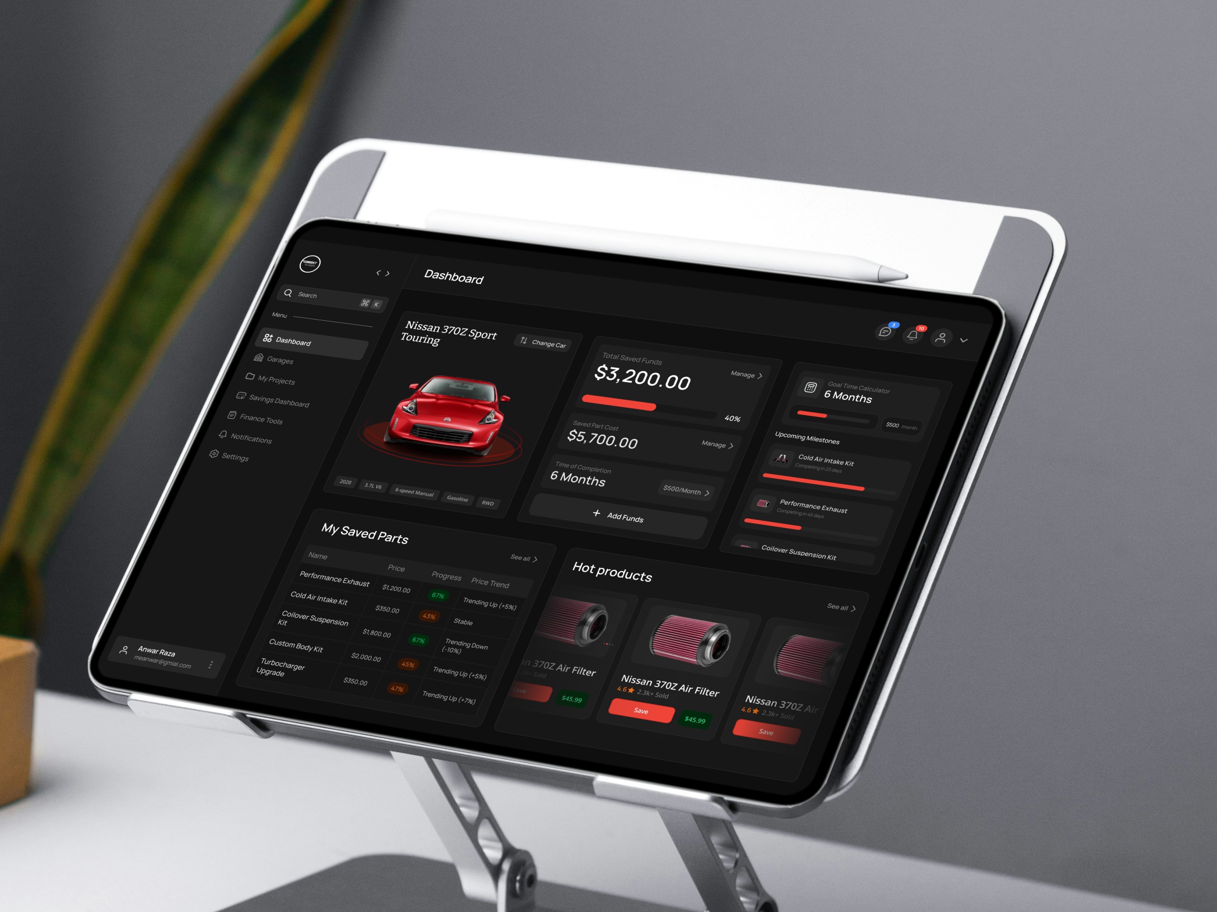 Car Build Savings & Project Tracker Dark Automotive Dashboard UI ⚙️ Image 2