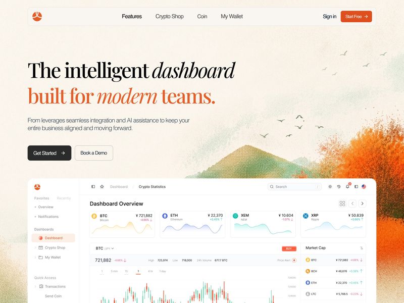 Modern Teams — Crypto Dashboard | Landing PageNo title