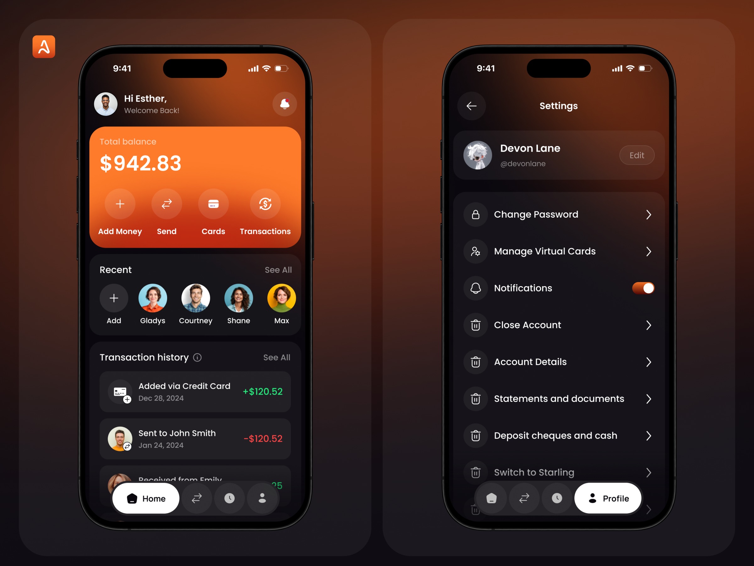Settings Page | Finance Mobile App