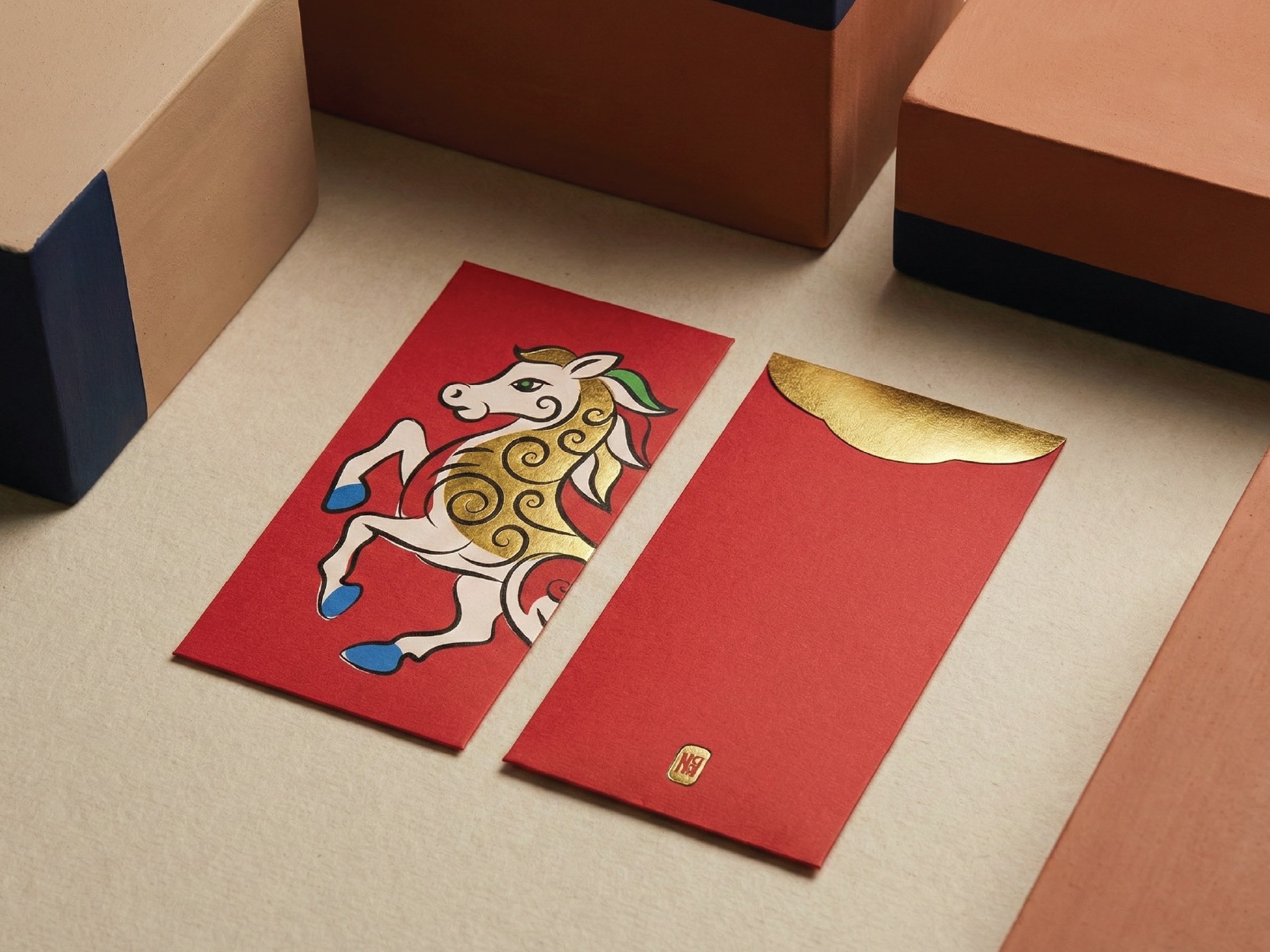 Luxury Vietnamese Lunar New Year Red Envelope Design – Year of the Horse 2026 | Gold Foil Traditional Li Xi Image 1