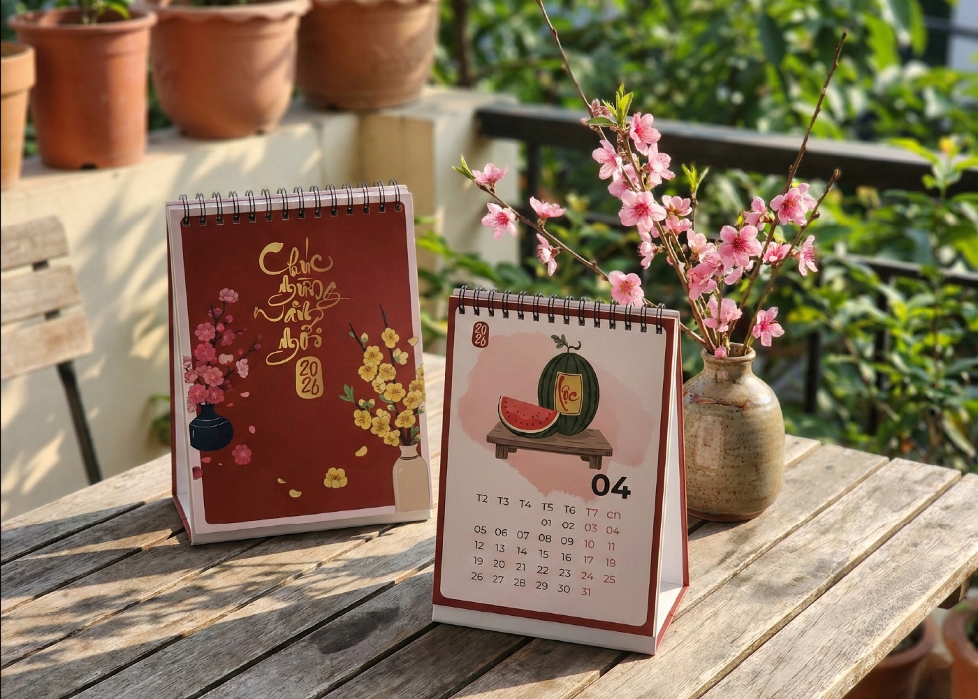 Vietnamese Lunar New Year Desk Calendar Traditional Tet Illustration Set Image 2