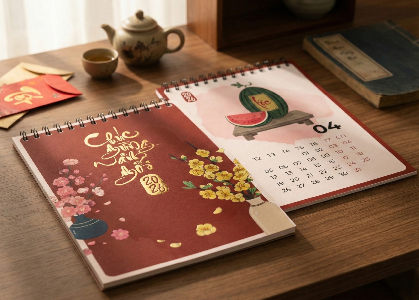 Vietnamese Lunar New Year Desk Calendar Traditional Tet Illustration Set Image 5