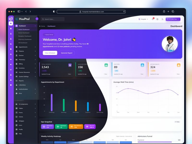 Hosptal – Medical & Hospital Admin Dashboard UI Kit (Tailwind CSS)