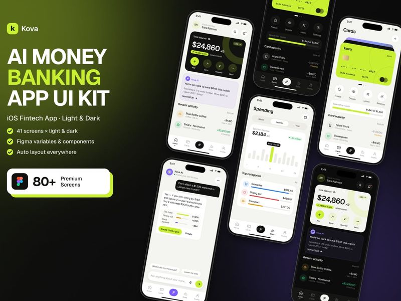 Kova - AI Money & Banking App UI Kit - Mobile design asset by UI8