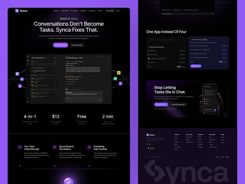 Synca – AI Productivity SaaS Landing Page | Task Management