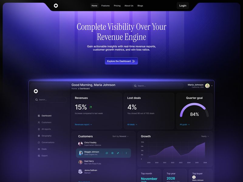 Revenue Engine — Dark Analytics Dashboard & Landing Page 🌌