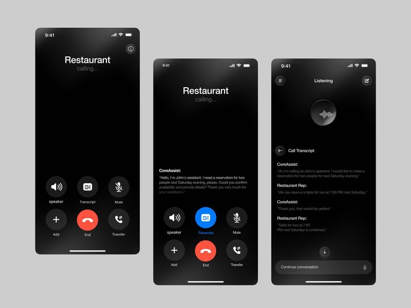 AI Call Assistant App UI – Dark Mode Mobile Design