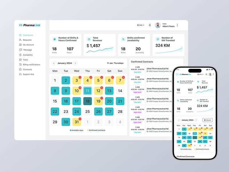 PharmaLink Dashboard & Mobile Scheduling Experience