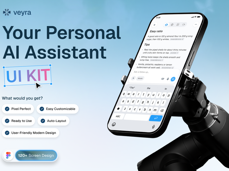 Veyra - Personal AI Assistant Mobile Apps - Portfolio, Mobile design asset by ui8