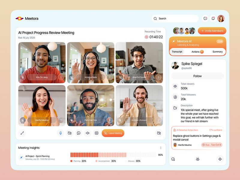 AI Meeting Assistant Dashboard | Smart Insights Productivity UI