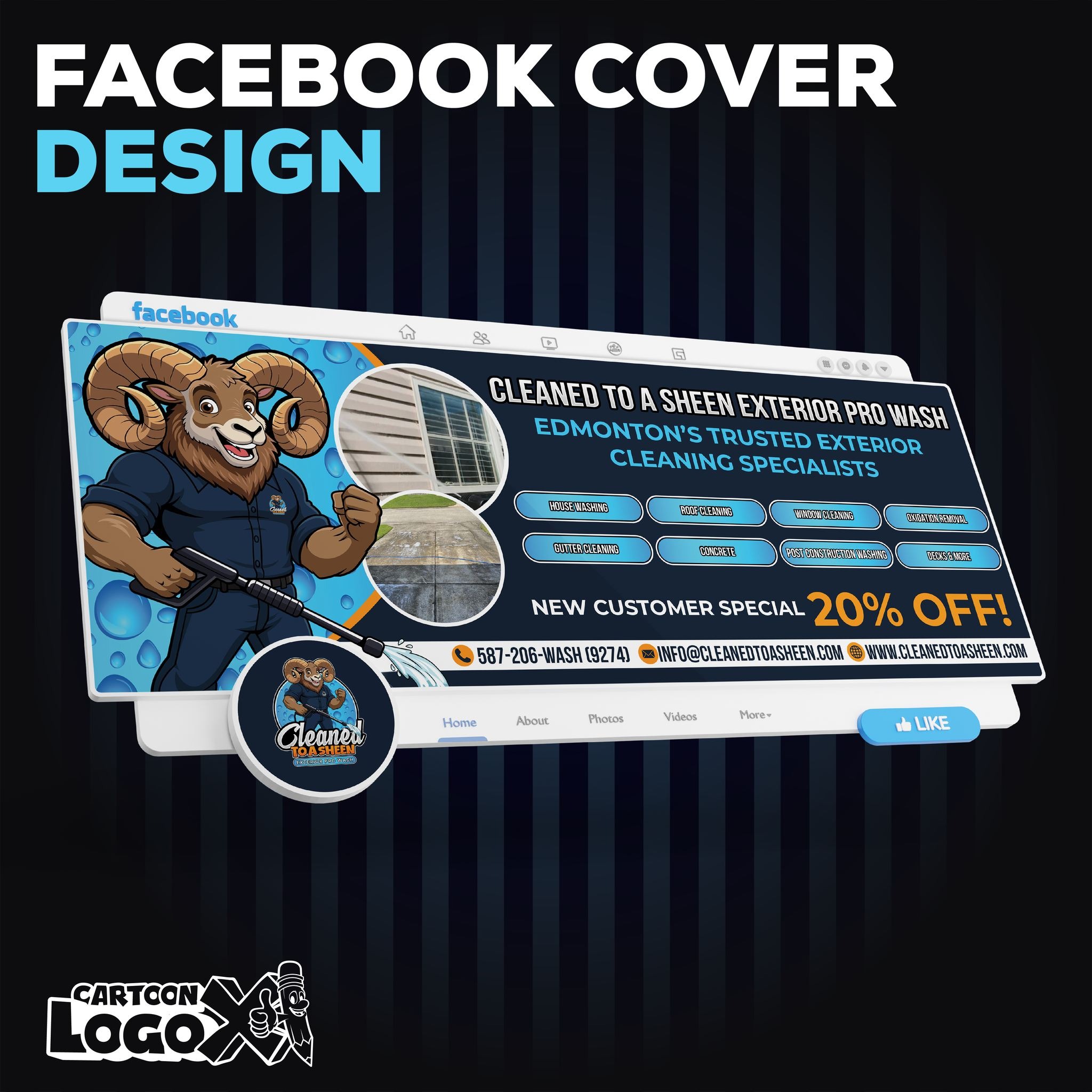 Ram Cartoon Mascot Logo Design and Branding Kit for Pressure Washing Business Image 0