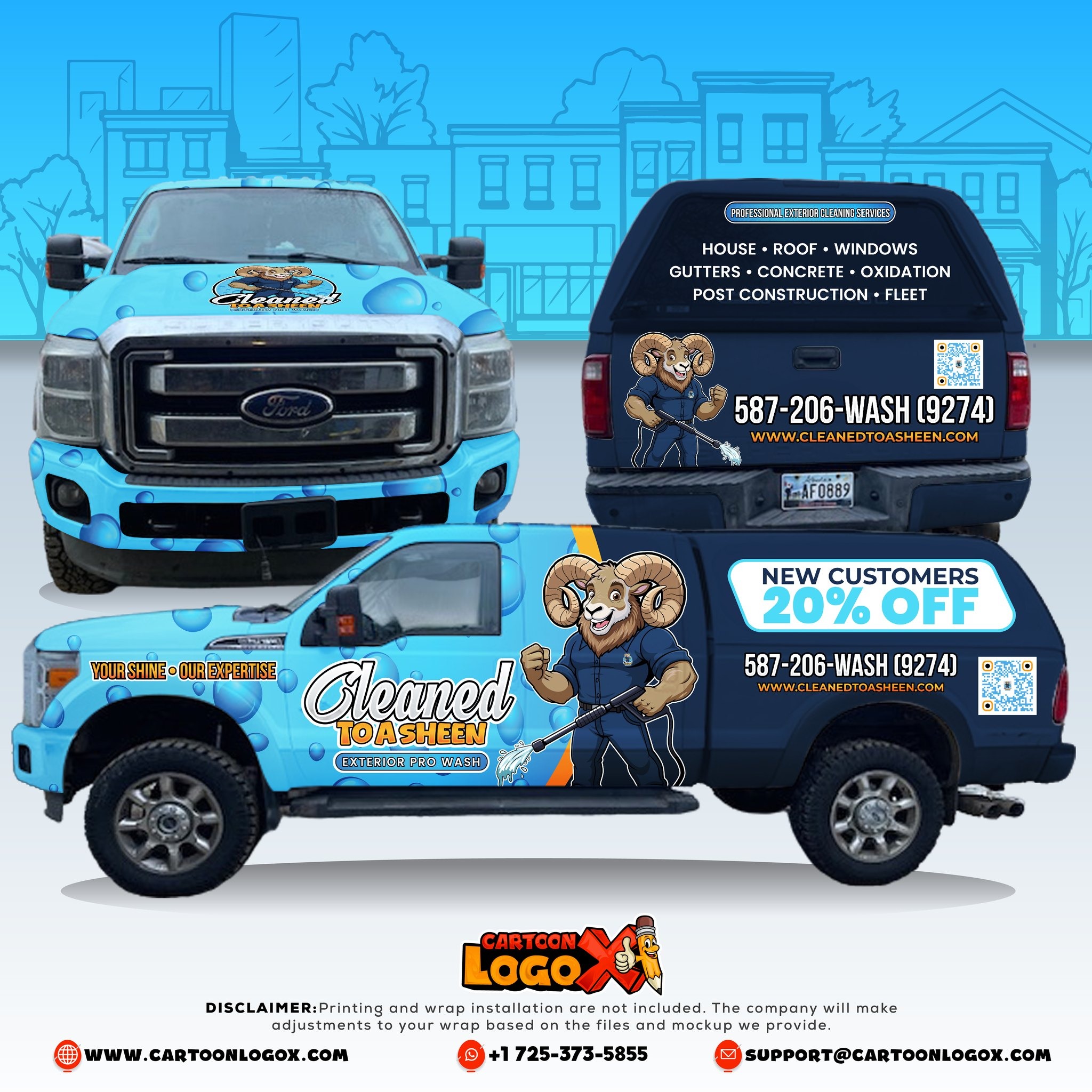 Ram Cartoon Mascot Logo Design and Branding Kit for Pressure Washing Business Image 3