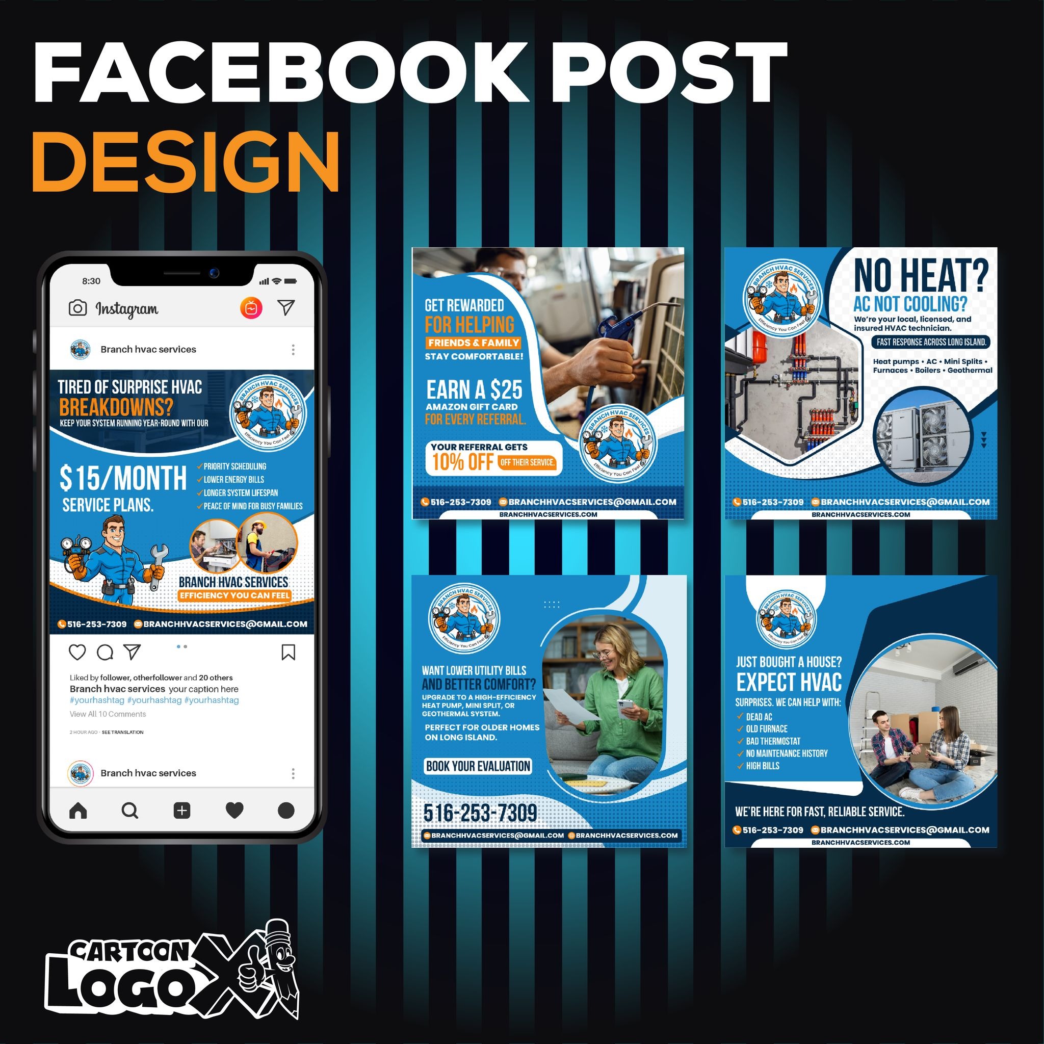 HVAC Service Business Mascot Logo Design and Branding Kit Image 1