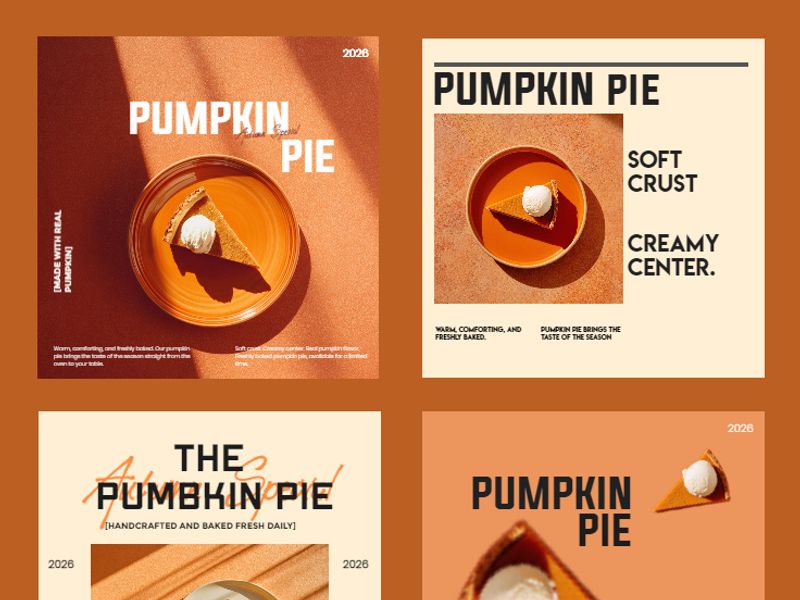 Pumpkin Pie Poster Series – Cozy Autumn Dessert Branding Designs