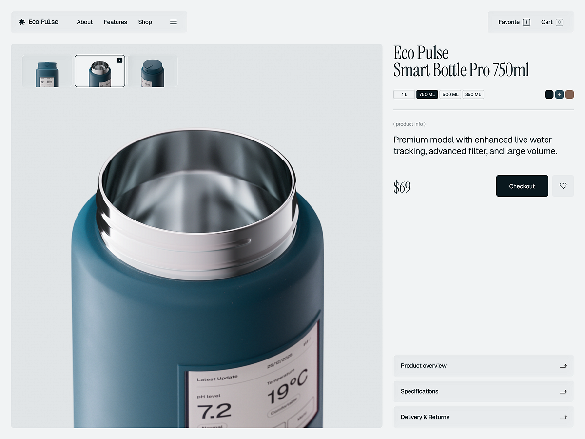 E-commerce Website Design for a Smart Hydration Product Image 0