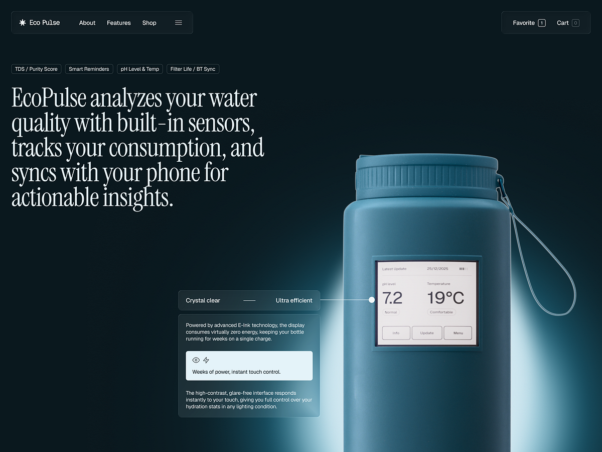 E-commerce Website Design for a Smart Hydration Product Image 1