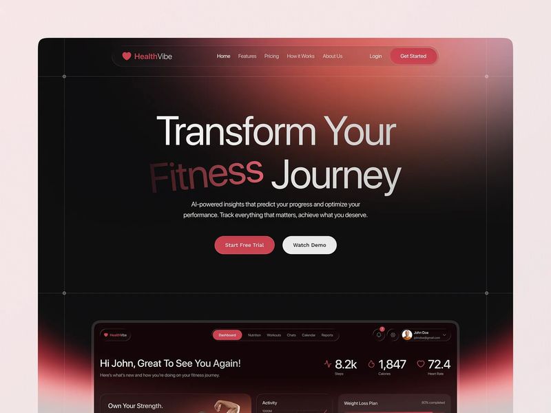 HealthVibe — Fitness SaaS Landing Page & Dashboard UI