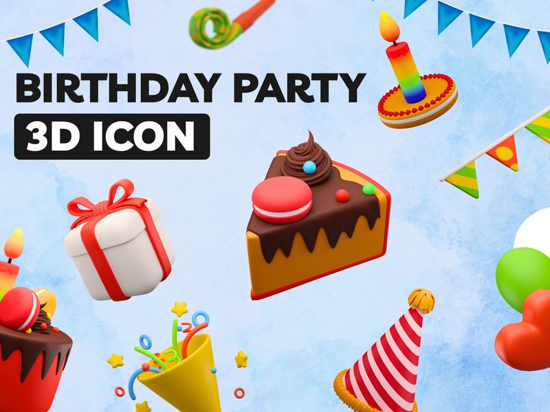 Birthday Free 3D Icon Pack for Designers - Pikkovia