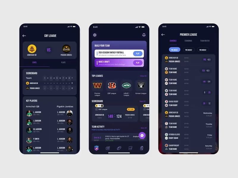 Fantasy League & Match Dashboard App UI