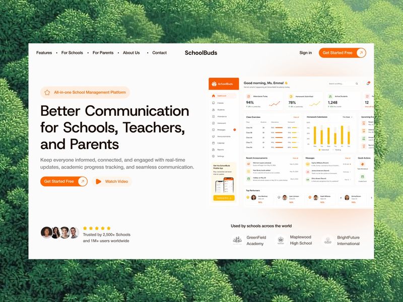 SchoolBuds — School Management Landing Page Design