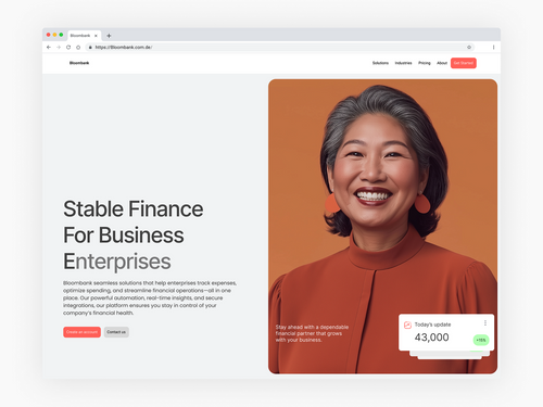 Bloom Bank Websire hero section by Peter Rock