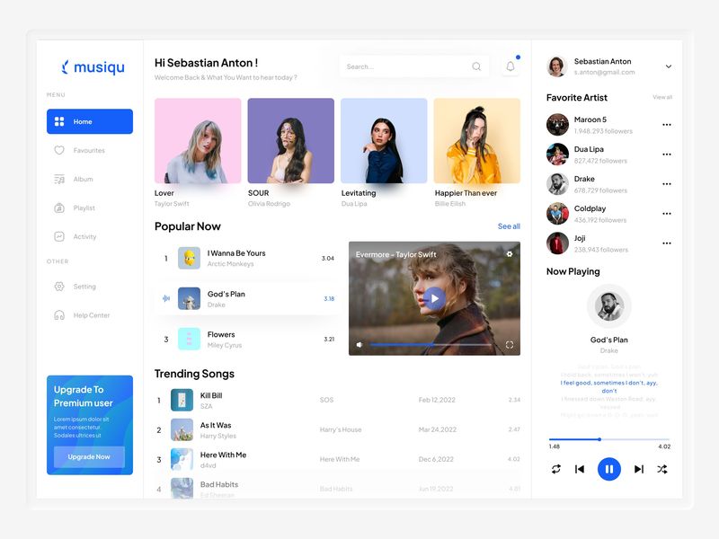 Dashboard design about Music Player