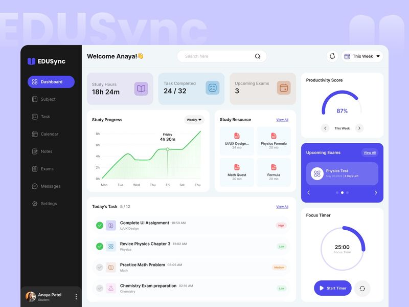 EDUSync — Learning Management Dashboard UI