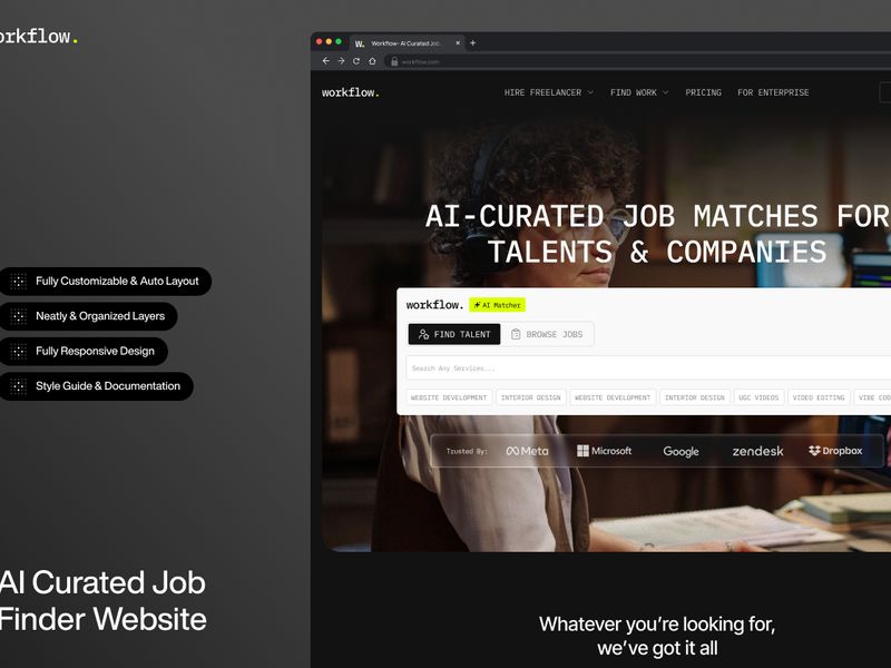 Workflow — AI Curated Job Finder Website UI Kit - design asset by UI8