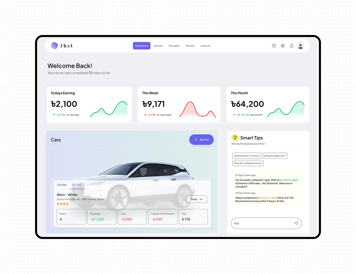 Fleet – Intelligent Car Rental Dashboard UI/UX Design Image 1