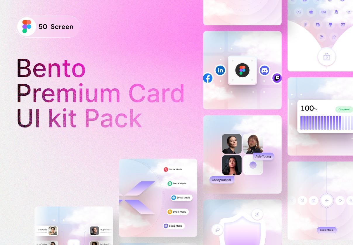 Cloud Bento Cards UI Kit – 50 Dreamy & Modern Card Designs