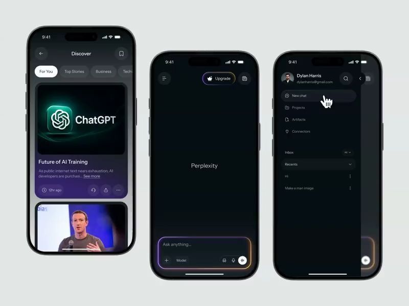 Perplexity AI Mobile App UI Redesign - Modern AI Search