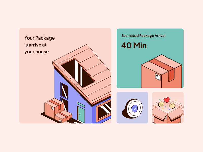 Delivery isometric illustrations components