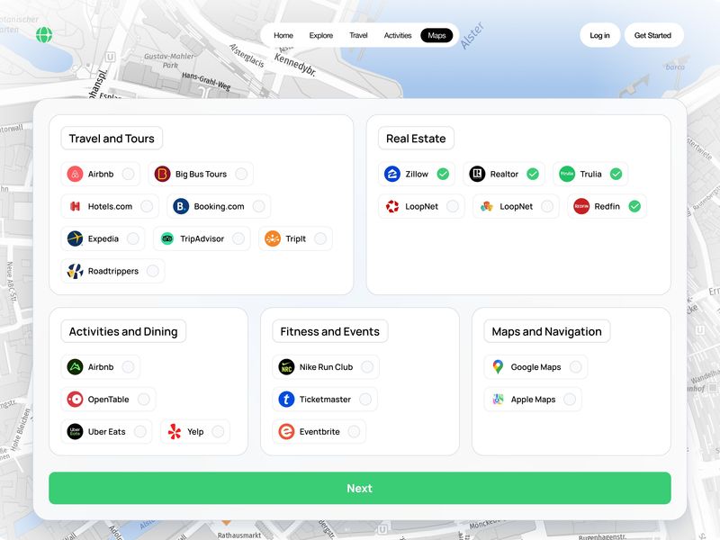 🗺️ Smart Travel & Geo-Integration — Onboarding Bento UI