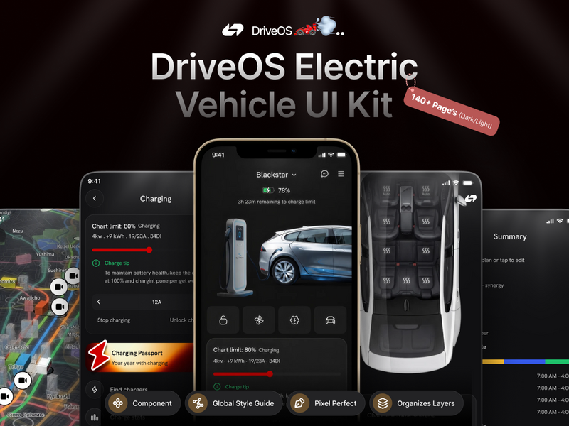 DriveOS – Electric Vehicle UI Kit & Figma Design System - Uncategorized design asset by ui8