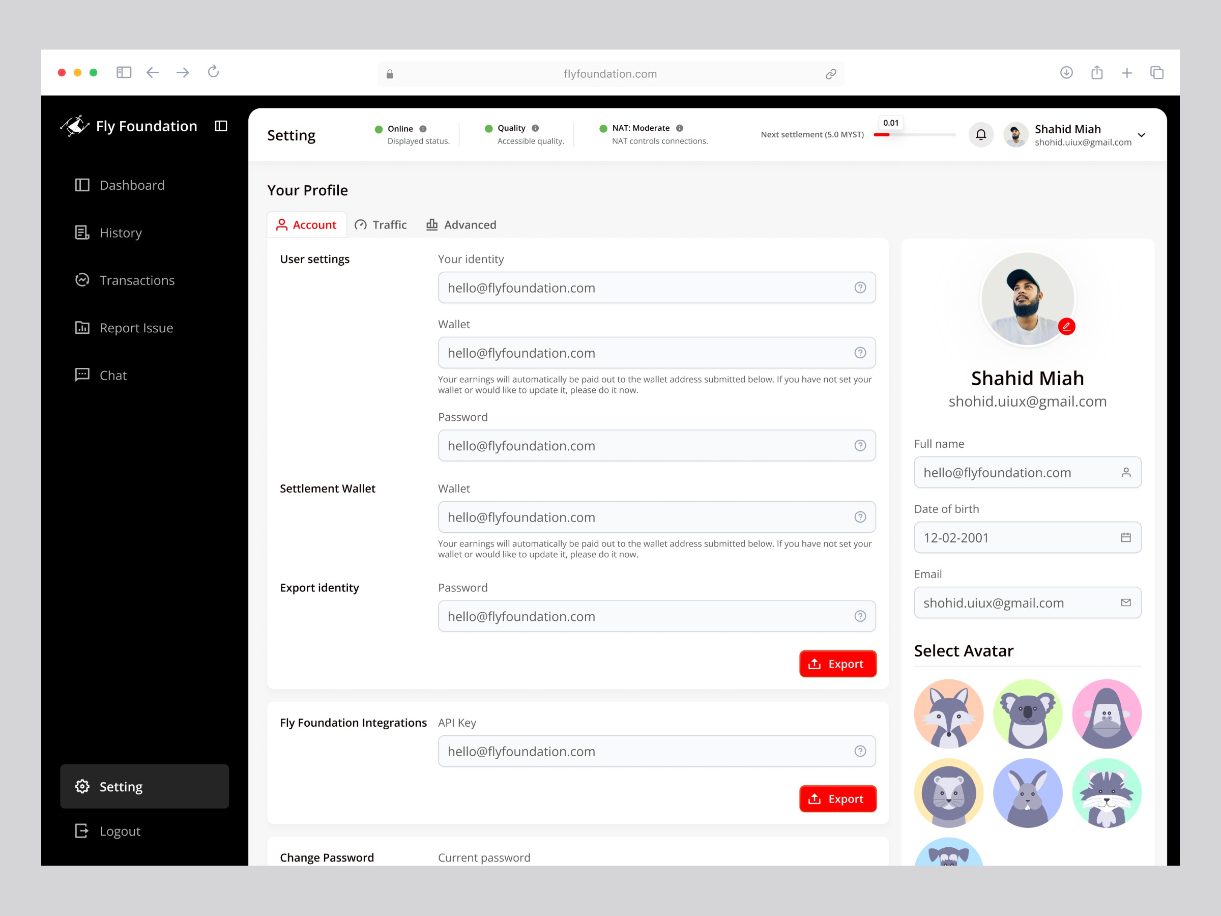  Fly Foundation - User Profile Dashboard