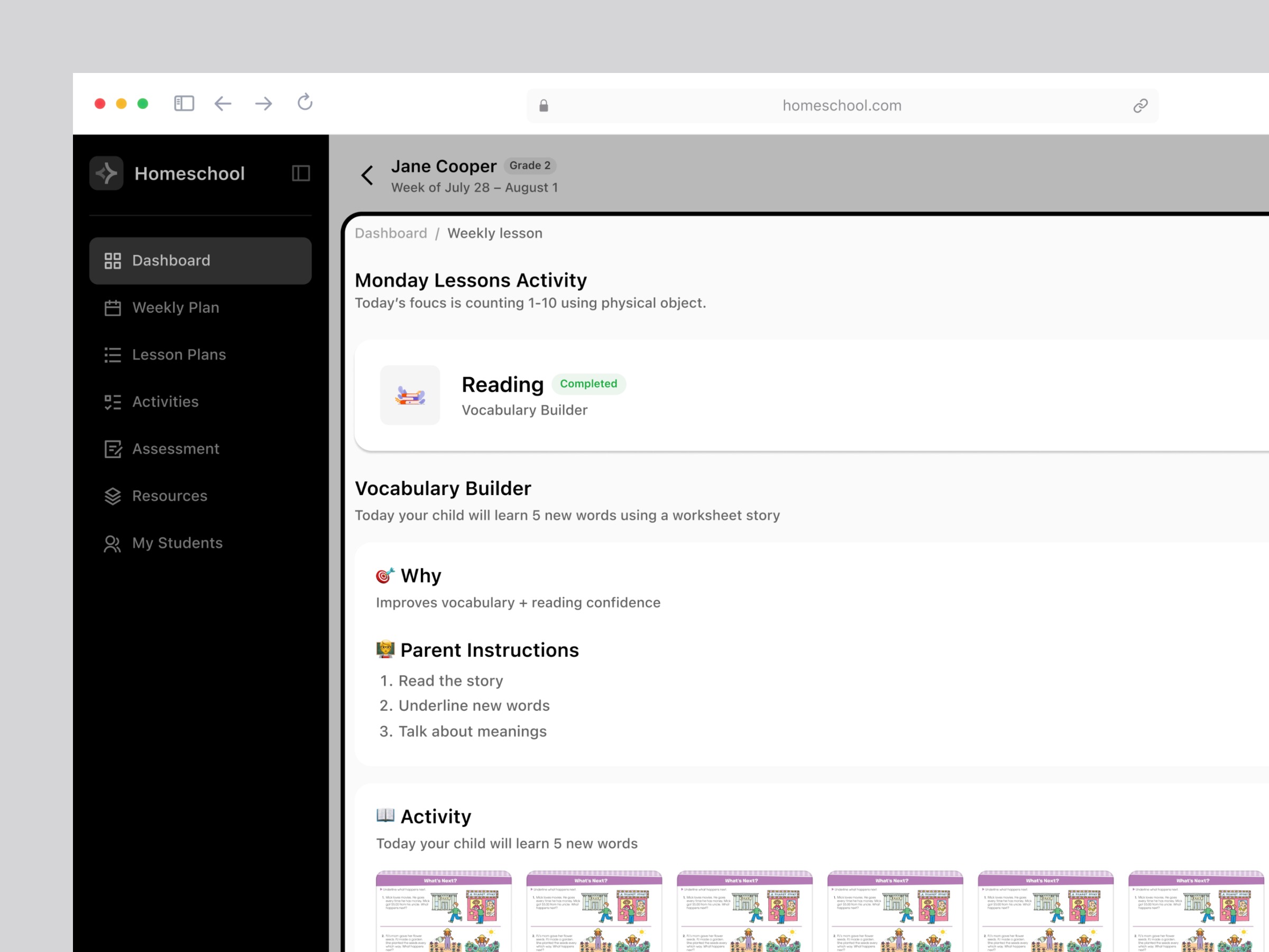 Homeschool – Education Platform Dashboard Image 1