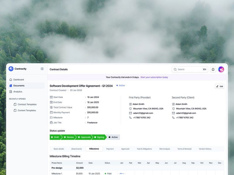 Contract Milestones Dashboard Design