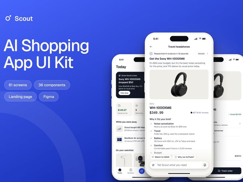 Scout: AI Shopping App UI Kit - Ecommerce, Mobile design asset by UI8