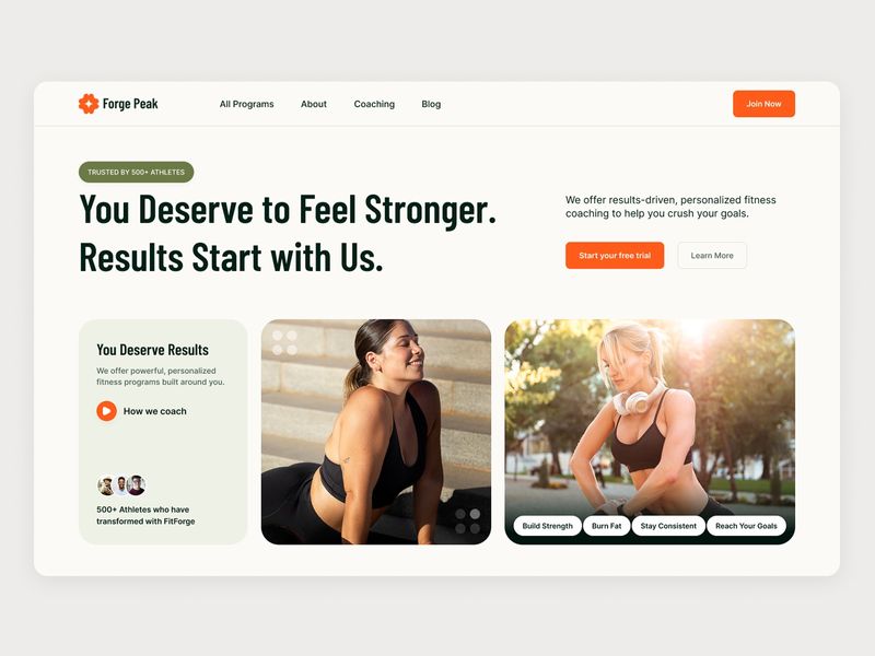 Fitness Landing Page Hero Section UI