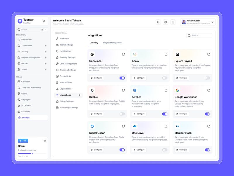 AI-Powered Time Tracking Integration Dashboard Design