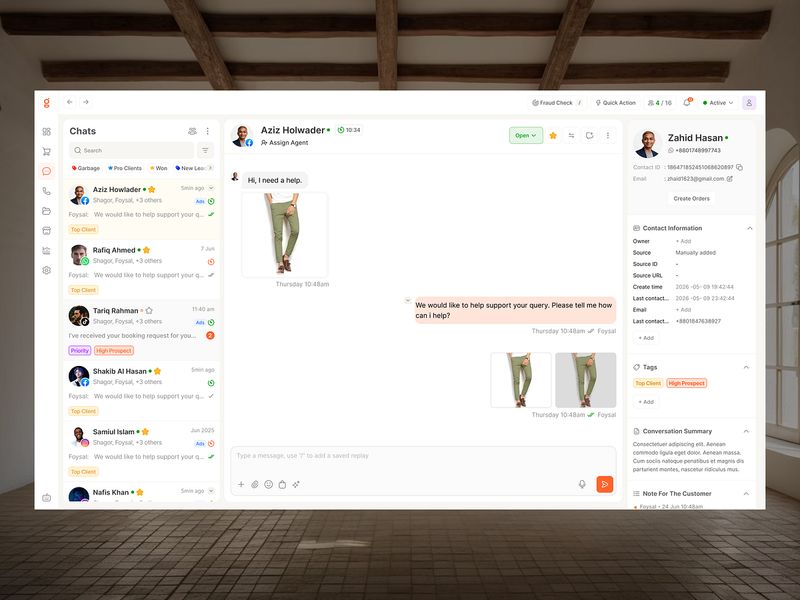 Customer Support CRM Dashboard & Live Chat Workspace