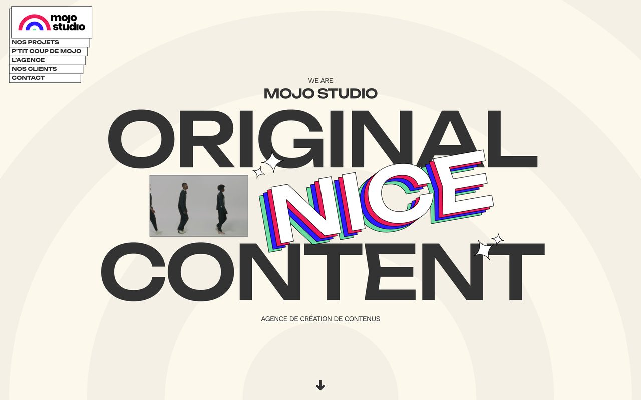Mojo Studio's homepage with Original Nice Content set huge in Unbounded