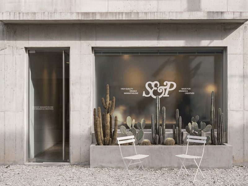 Concrete Storefront Window Display Mockup