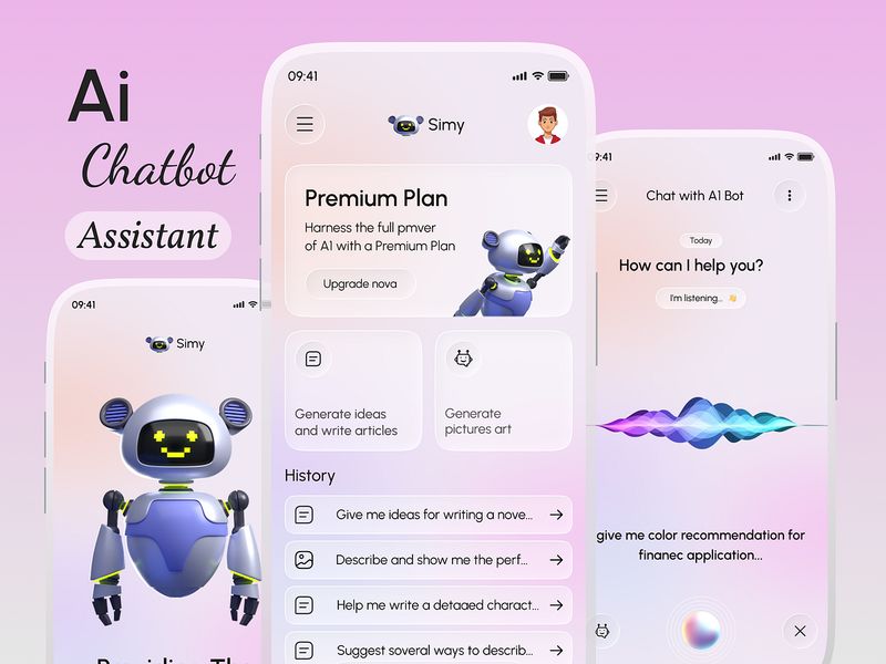 AI Assistant Mobile App Design Chatbot, Content Creation & Image